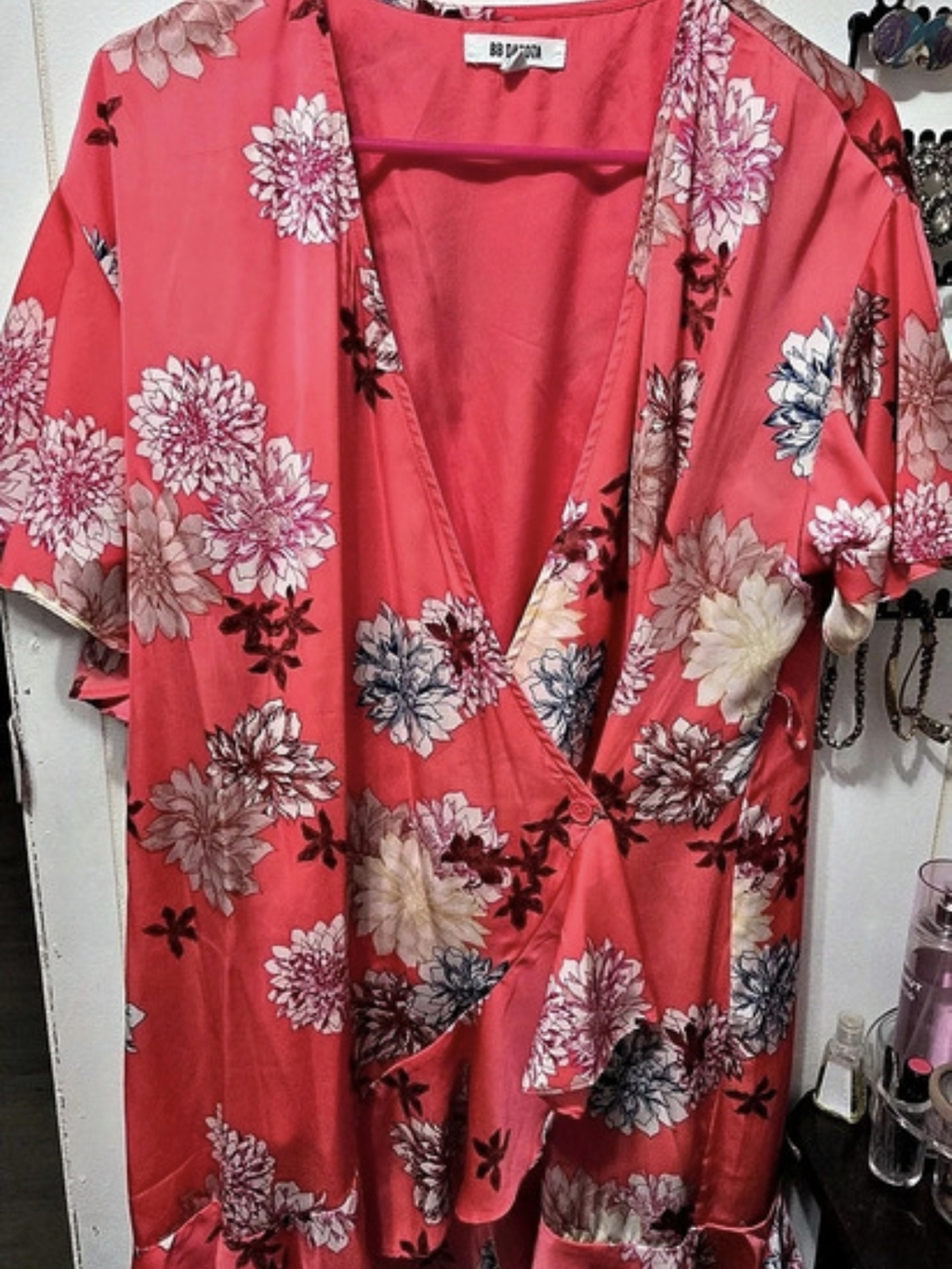 BB Dakota Floral Wrap Mini Dress Pink & White Medium
